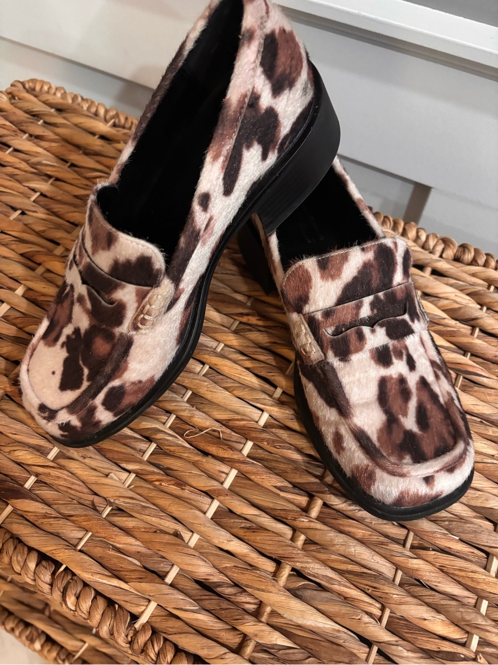 Call It Spring Brown and Cream Cowhide-Print Loafers